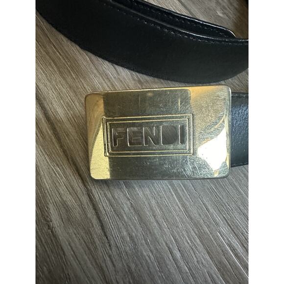 Vintage Fendi Belt Black Leather with Gold Buckle - Picture 3 of 16